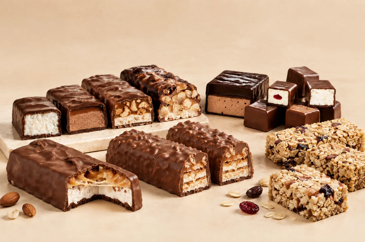 Bars and chocolate-coated products